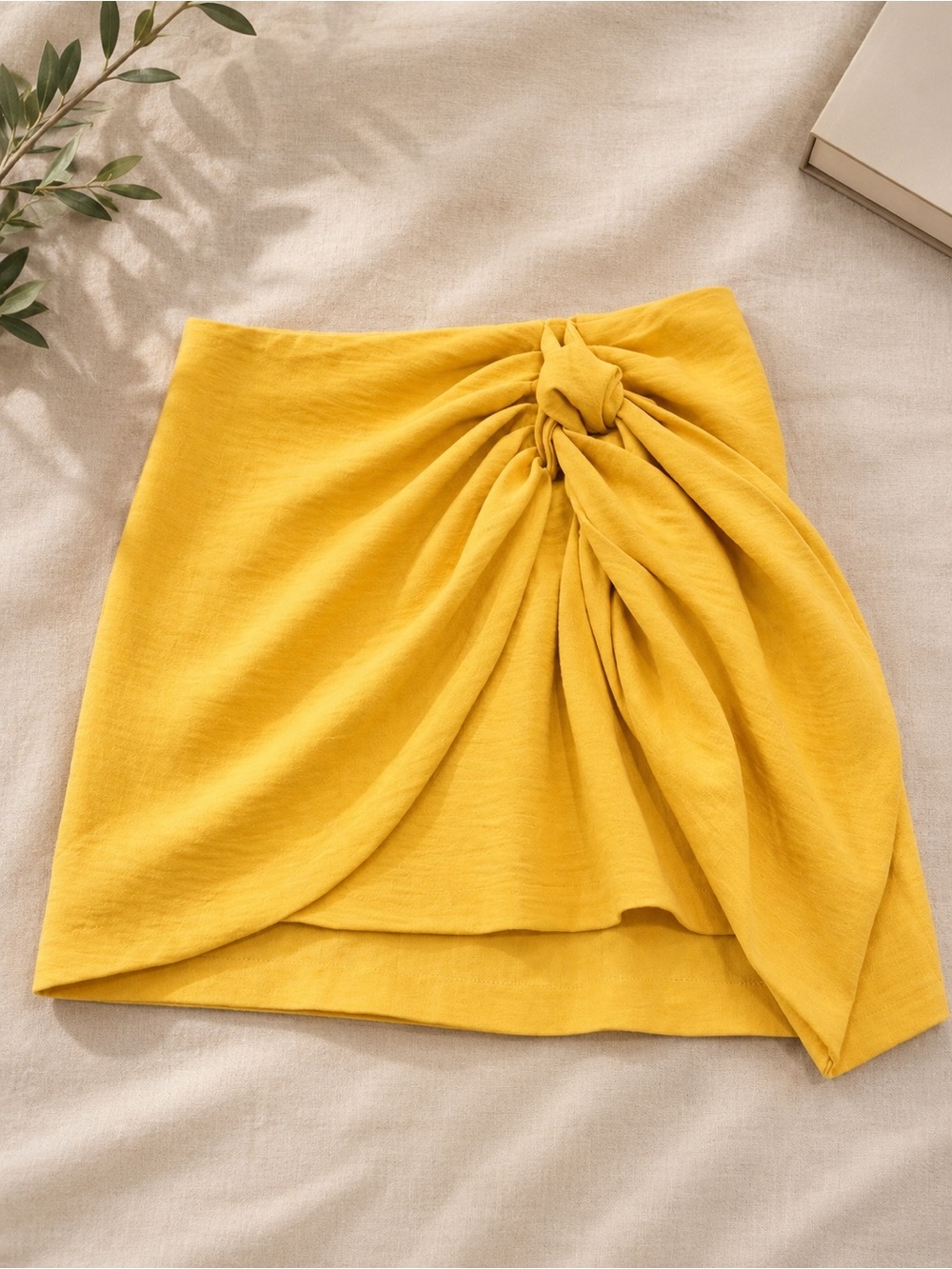 emory park Yellow Twist-Front Mini Skirt